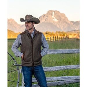 Madison Creek Men’s Overland Wool Blend Vest|Tan Herringbone Mens Size L